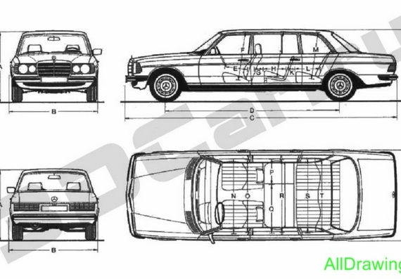 Mercedes-Benz W123 Limousine (Mercedes-Benz B123 Limousine) - drawings (drawings) of the car